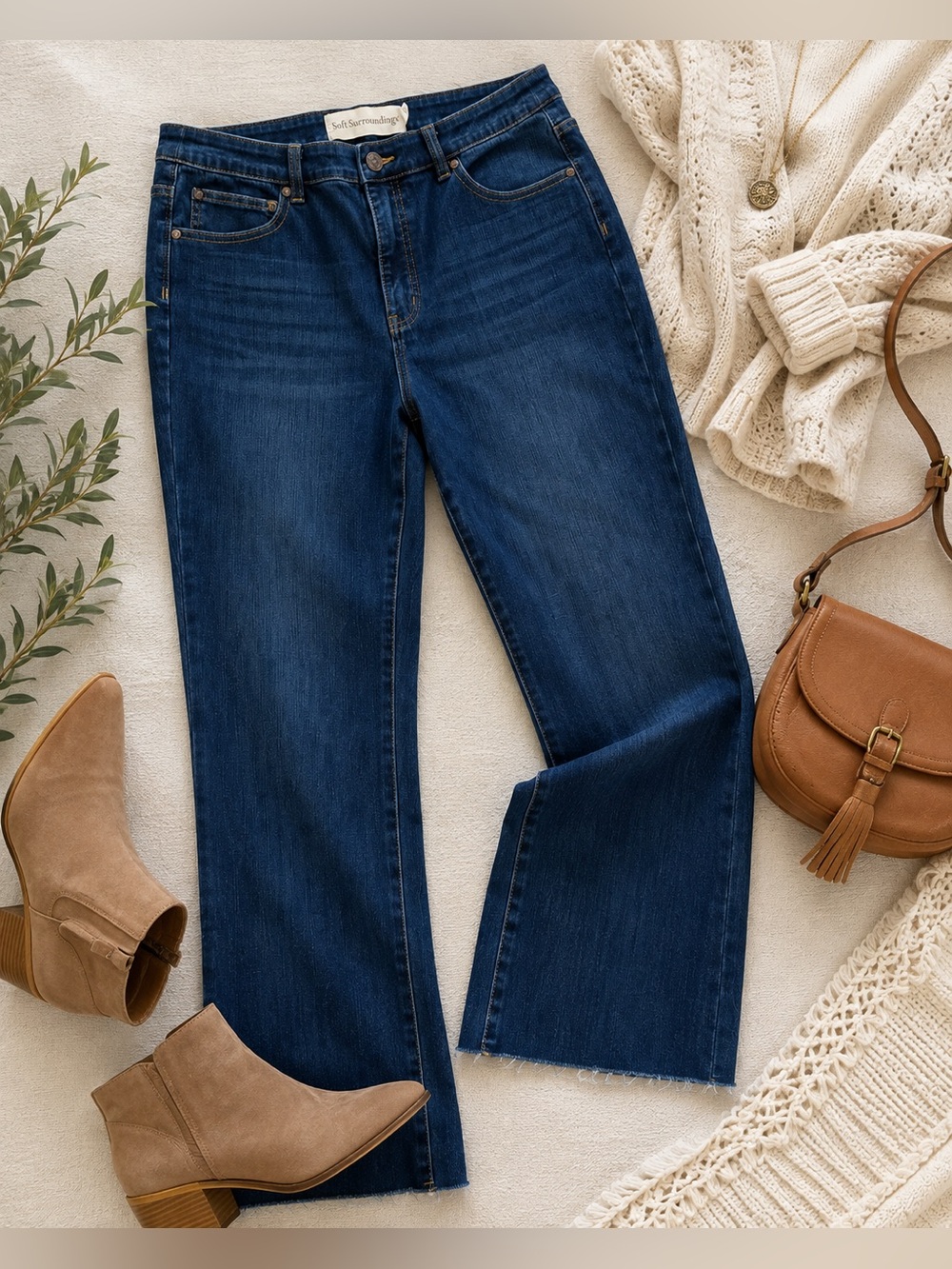 Soft Surroundings Jeans Women’s 14 Bootcut Raw Hem Stretch Denim Blue 2CW56